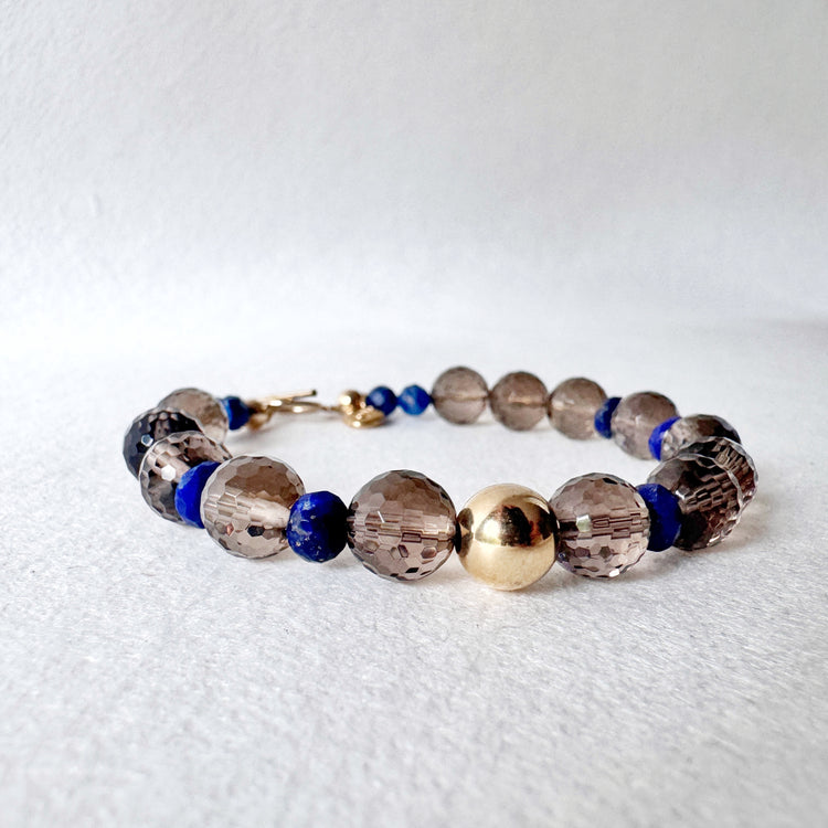 Smoky Quartz, Lapis Lazuli and Gold Filled Bracelet