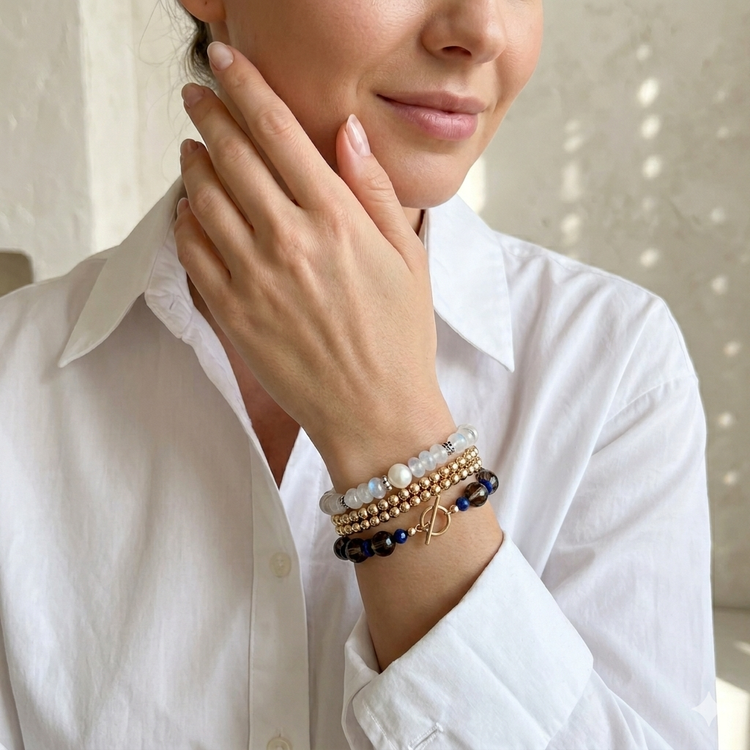 Smoky Quartz, Lapis Lazuli and Gold Filled Bracelet