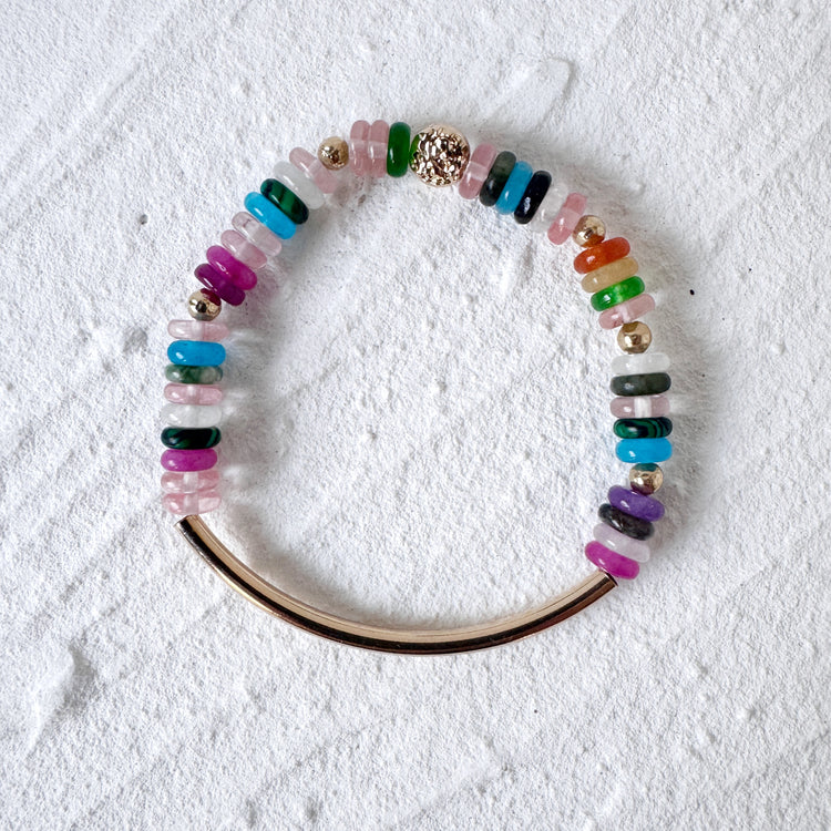 Multi Crystal Bracelet with Gold Filled Tube