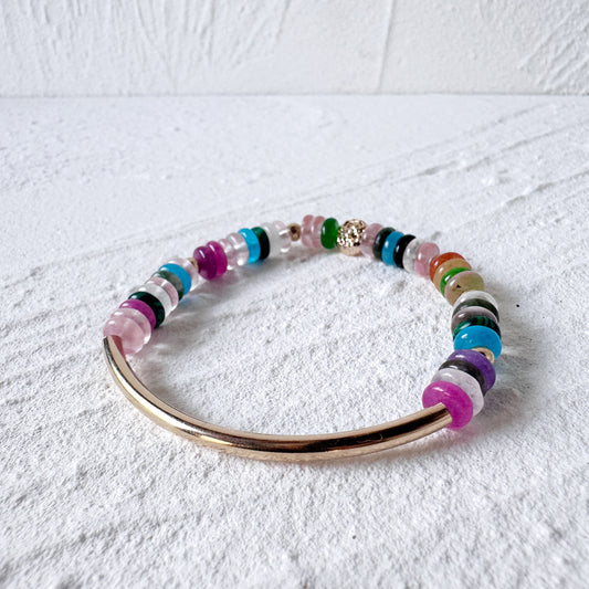 Multi Crystal Bracelet with Gold Filled Tube