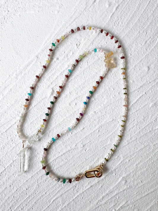 Freshwater Pearl and Mixed Gemstone Necklace