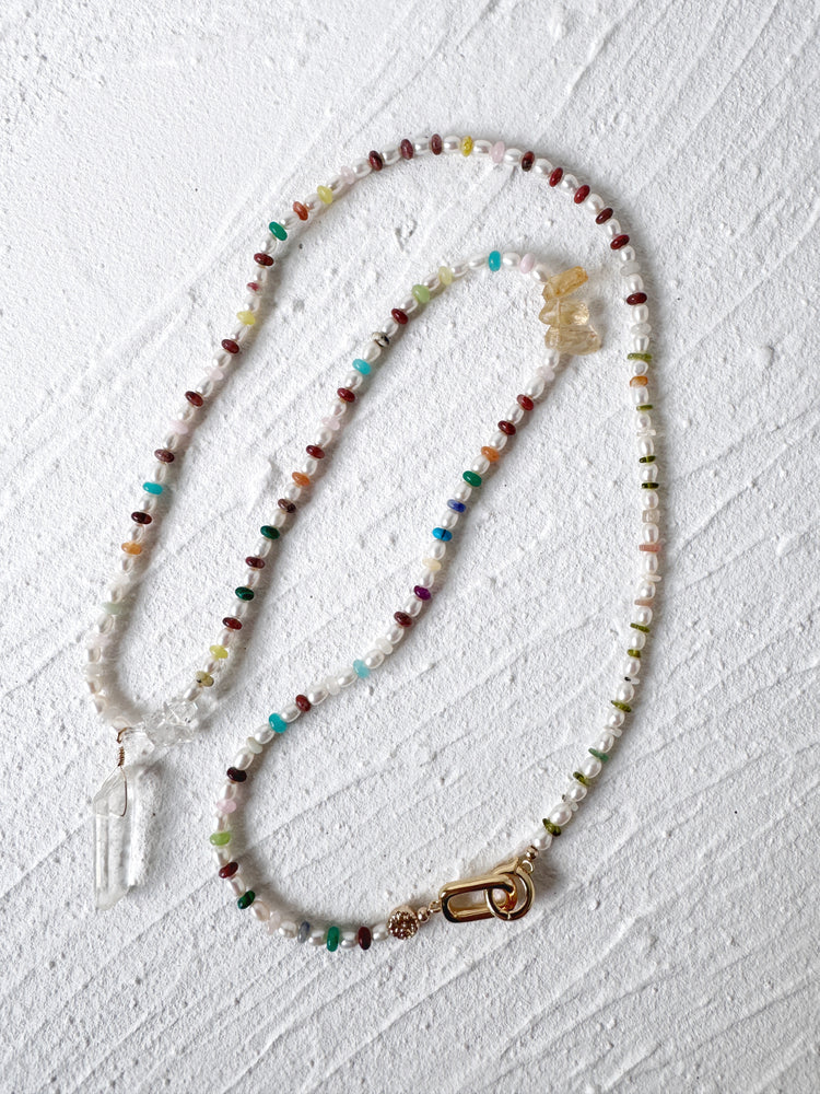 Freshwater Pearl and Mixed Gemstone Necklace