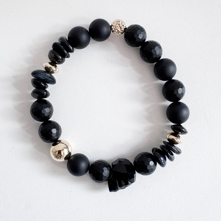 Black Onyx and Spinel Bracelet with Gold Filled Beads