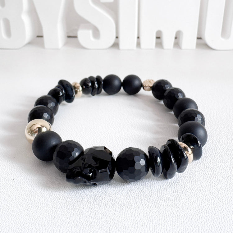 Black Onyx and Spinel Bracelet with Gold Filled Beads