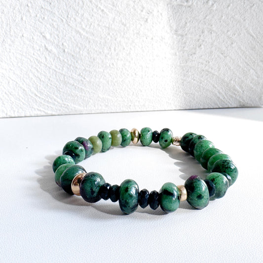 Zoisite, Agate and Gold filled Bracelet