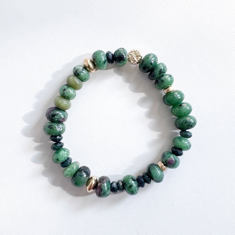 Zoisite, Agate and Gold filled Bracelet