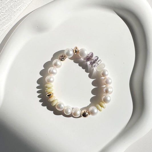 Pearl, Peridot, Amethyst and Gold Filled Bracelet