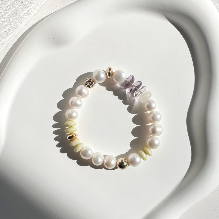 Pearl, Peridot, Amethyst and Gold Filled Bracelet