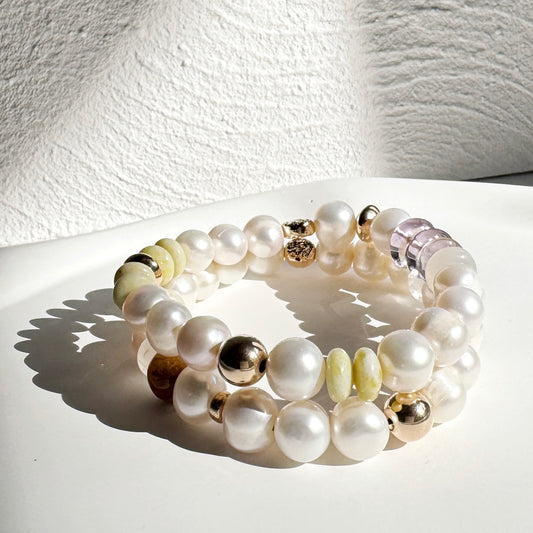 Pearl, Peridot, Amethyst and Gold Filled Bracelet
