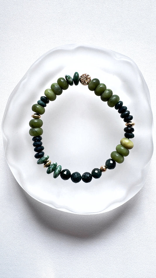Moss Agate, Peridot and Jade