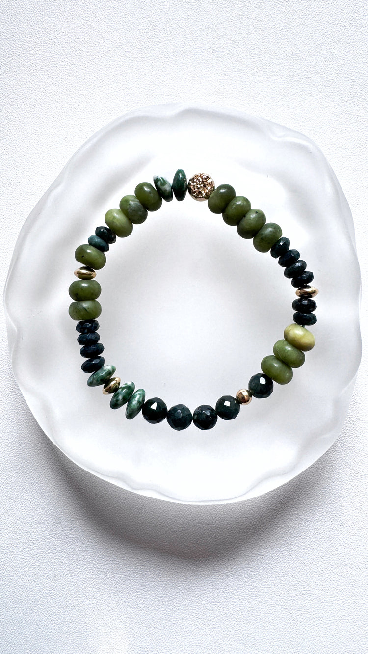 Moss Agate, Peridot and Jade