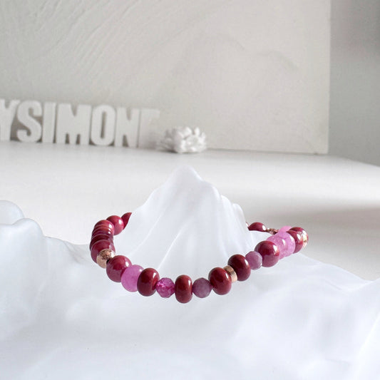 Cinnabar, Red Stone, Ruby and Chalcedony Bracelet