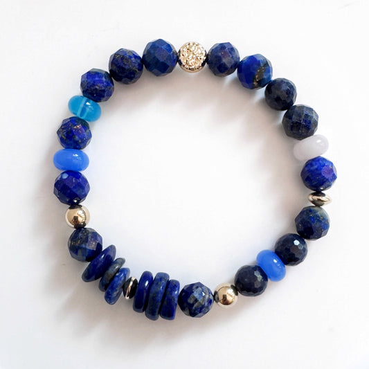 Lapis Lazuli and Mixed Agate Bracelet with Gold Accent