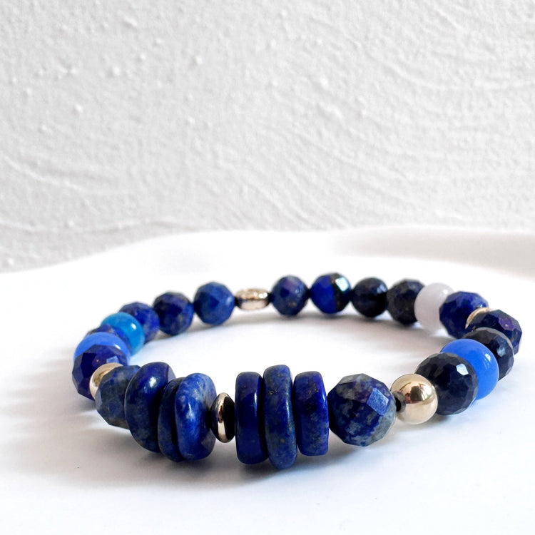 Lapis Lazuli and Mixed Agate Bracelet with Gold Accent