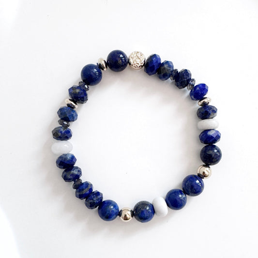 Lapis Lazuli, Iolite and Agate Bracelet with Gold Accent