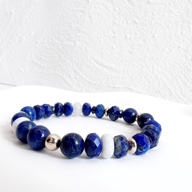 Lapis Lazuli, Iolite and Agate Bracelet with Gold Accent
