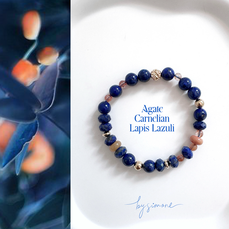 Lapis Lazuli, Carnelian and Agate Bracelet with Gold Accent