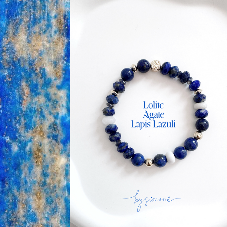Lapis Lazuli, Iolite and Agate Bracelet with Gold Accent