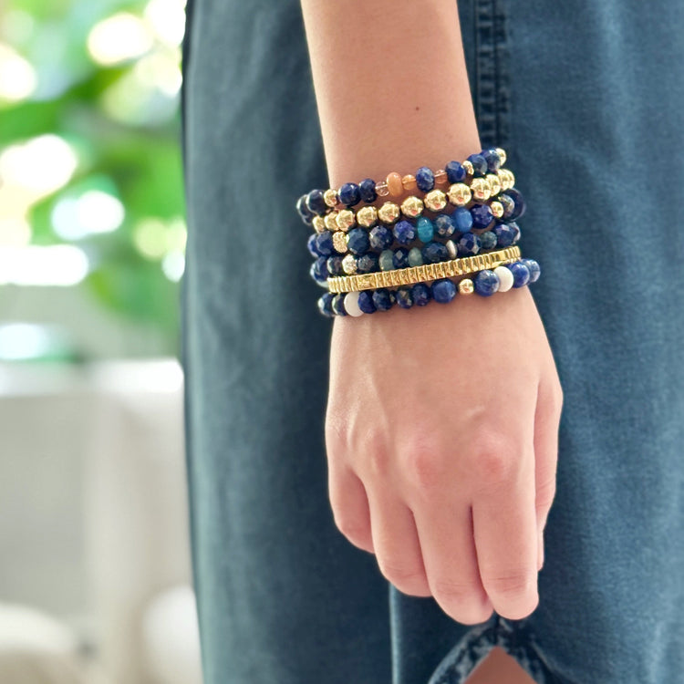 Lapis Lazuli, Carnelian and Agate Bracelet with Gold Accent