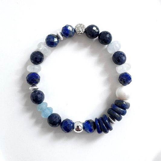Lapis Lazuli, Sapphire and Moonstone Bracelet with Sterling Silver