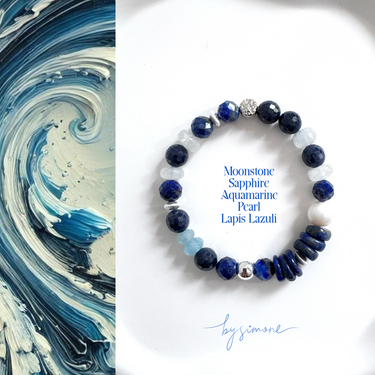 Lapis Lazuli, Sapphire and Moonstone Bracelet with Sterling Silver